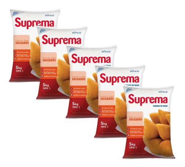 Farinha De Trigo Suprema Para Salgados 25kg Fardo C 5 Unid
